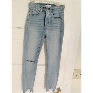 Loft, petite, size 00 (24), high waisted, ankle length, light blue skinny jeans